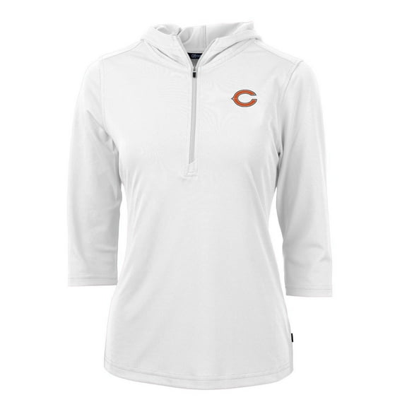 Women's Cutter & Buck White Chicago Bears Virtue Eco Pique Half-Zip 3/4 Sleeve Pullover Hoodie