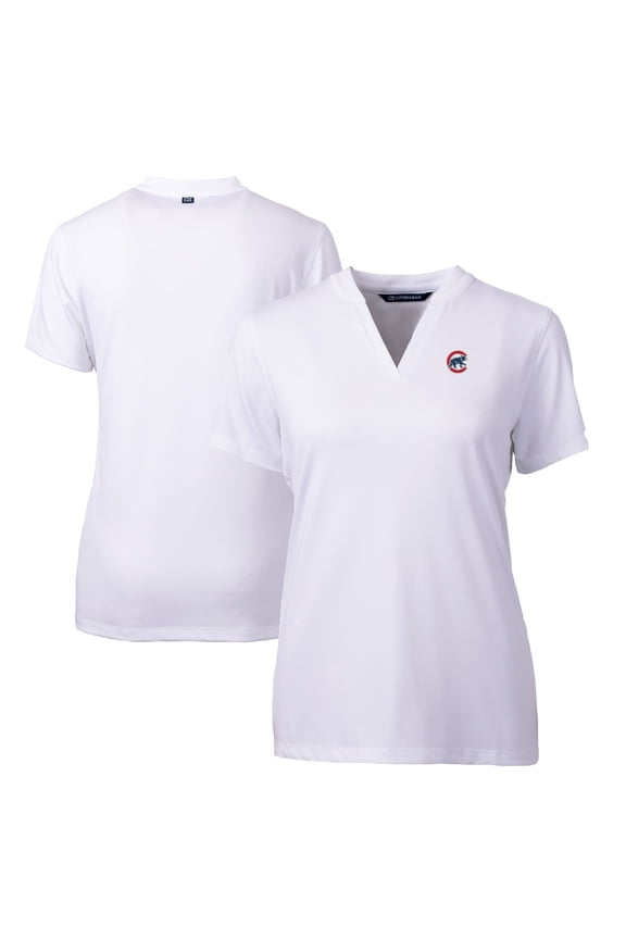 Women's Cutter & Buck White Chicago Cubs DryTec Forge Stretch V-Neck Blade Top