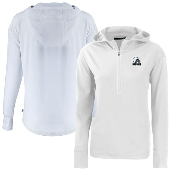 Women's Cutter & Buck White Cleveland Browns Daybreak Eco Recycled Half-Zip Hoodie
