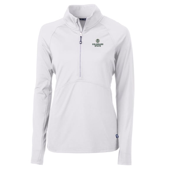Women's Cutter & Buck White Colorado State Rams Adapt Eco Knit Half-Zip Pullover Jacket