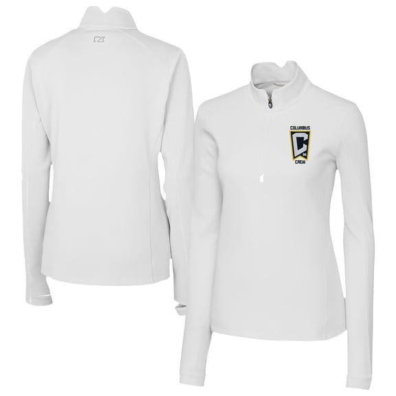 Women's Cutter & Buck  White Columbus Crew Traverse Stretch Eco Quarter-Zip Top
