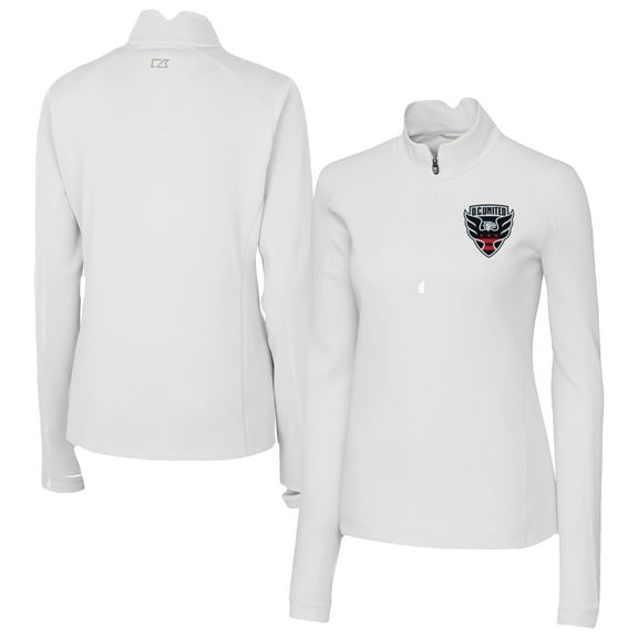 Women's Cutter & Buck White D.C. United Traverse Stretch Eco Quarter-Zip Top