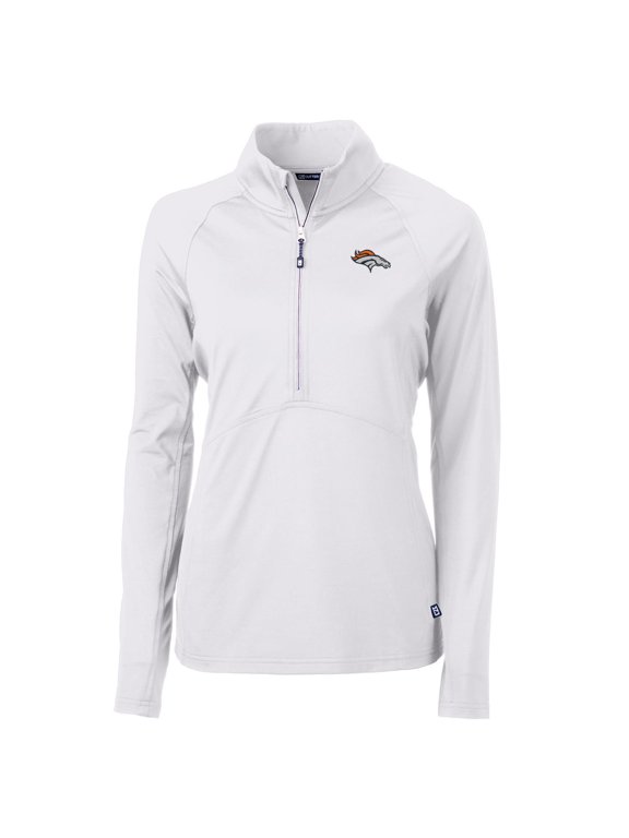 Women's Cutter & Buck White Denver Broncos Adapt Eco Knit Half-Zip Pullover Jacket