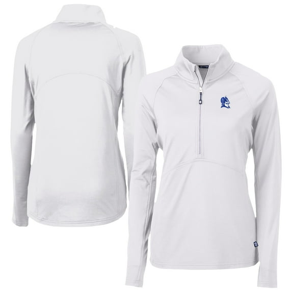 Women's Cutter & Buck White Duke Blue Devils DryTec Adapt Eco Knit Stretch Recycled Raglan Half-Zip Top