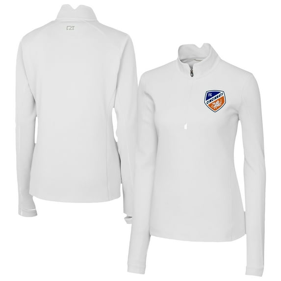 Women's Cutter & Buck White FC Cincinnati Traverse Stretch Eco Quarter-Zip Top