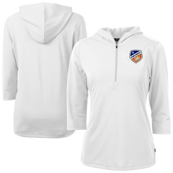 Women's-Cutter & Buck White FC Cincinnati Virtue Eco Pique Recycled Half-Zip Pullover Hoodie