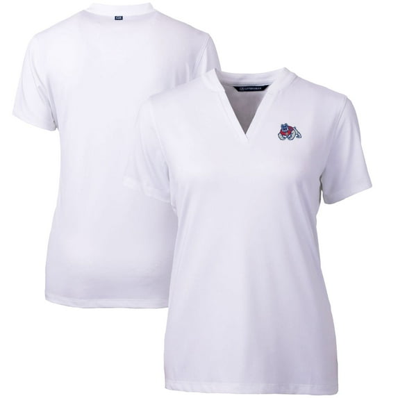 Women's Cutter & Buck White Fresno State Bulldogs Forge Blade V-Neck Top