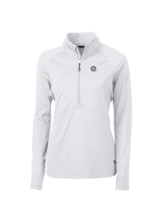 Women's Cutter & Buck White Georgetown Hoyas Adapt Eco Knit Half-Zip Pullover Jacket