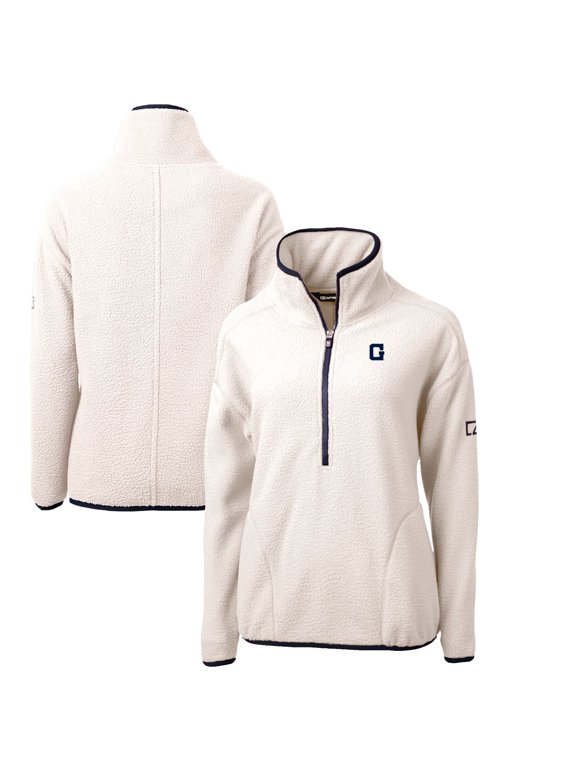 Women's Cutter & Buck White Georgetown Hoyas Cascade Eco Sherpa Fleece Half-Zip Pullover Jacket
