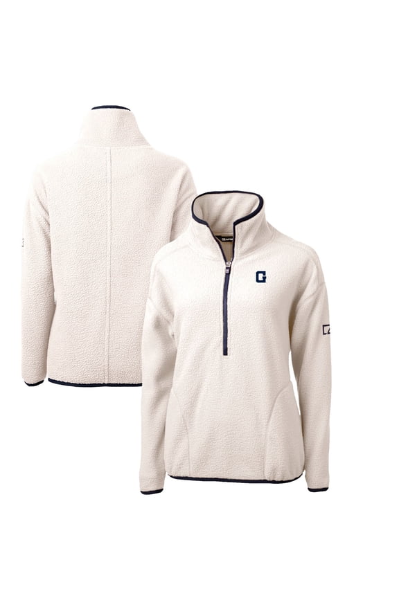 Women's Cutter & Buck White Georgetown Hoyas Cascade Eco Sherpa Fleece Half-Zip Pullover Jacket