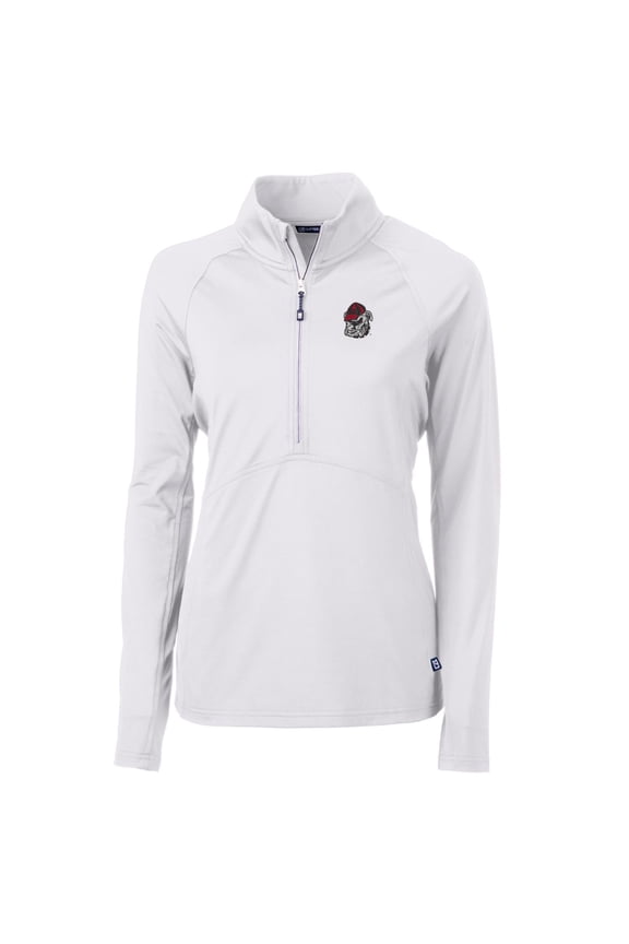 Women's Cutter & Buck White Georgia Bulldogs Adapt Eco Knit Half-Zip Pullover Jacket