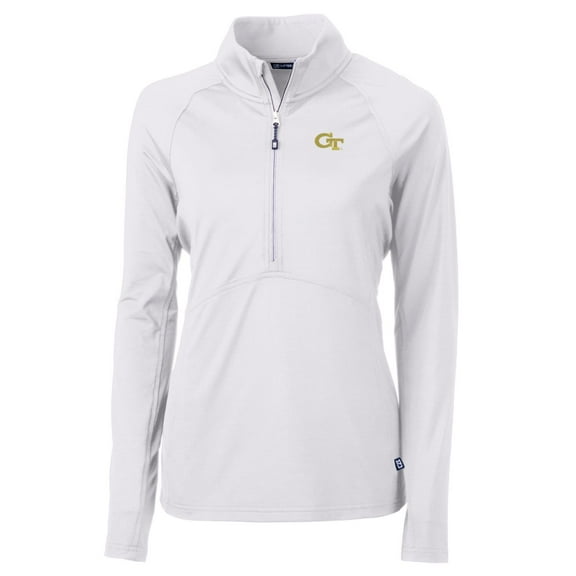 Women's Cutter & Buck White Georgia Tech Yellow Jackets Adapt Eco Knit Half-Zip Pullover Jacket