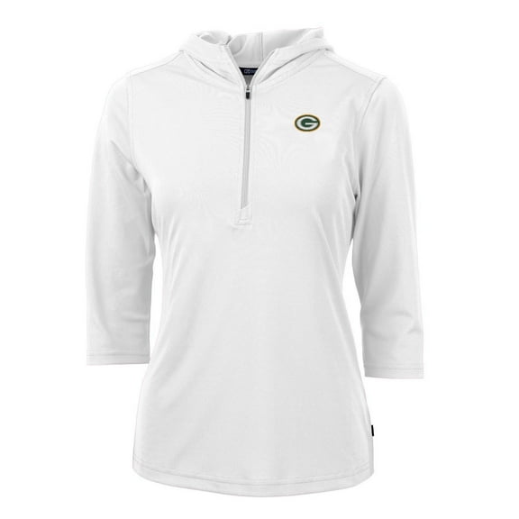 Women's Cutter & Buck White Green Bay Packers Virtue Eco Pique Half-Zip 3/4 Sleeve Pullover Hoodie