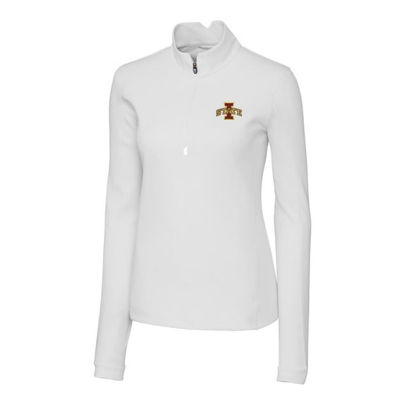 Women's Cutter & Buck White Iowa State Cyclones Traverse Half-Zip Pullover Jacket
