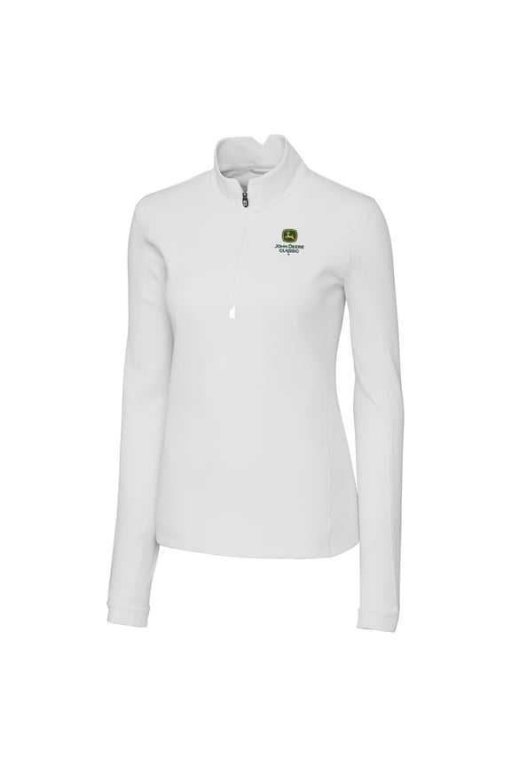 Women's Cutter & Buck White John Deere Classic Traverse Quarter-Zip Pullover Top