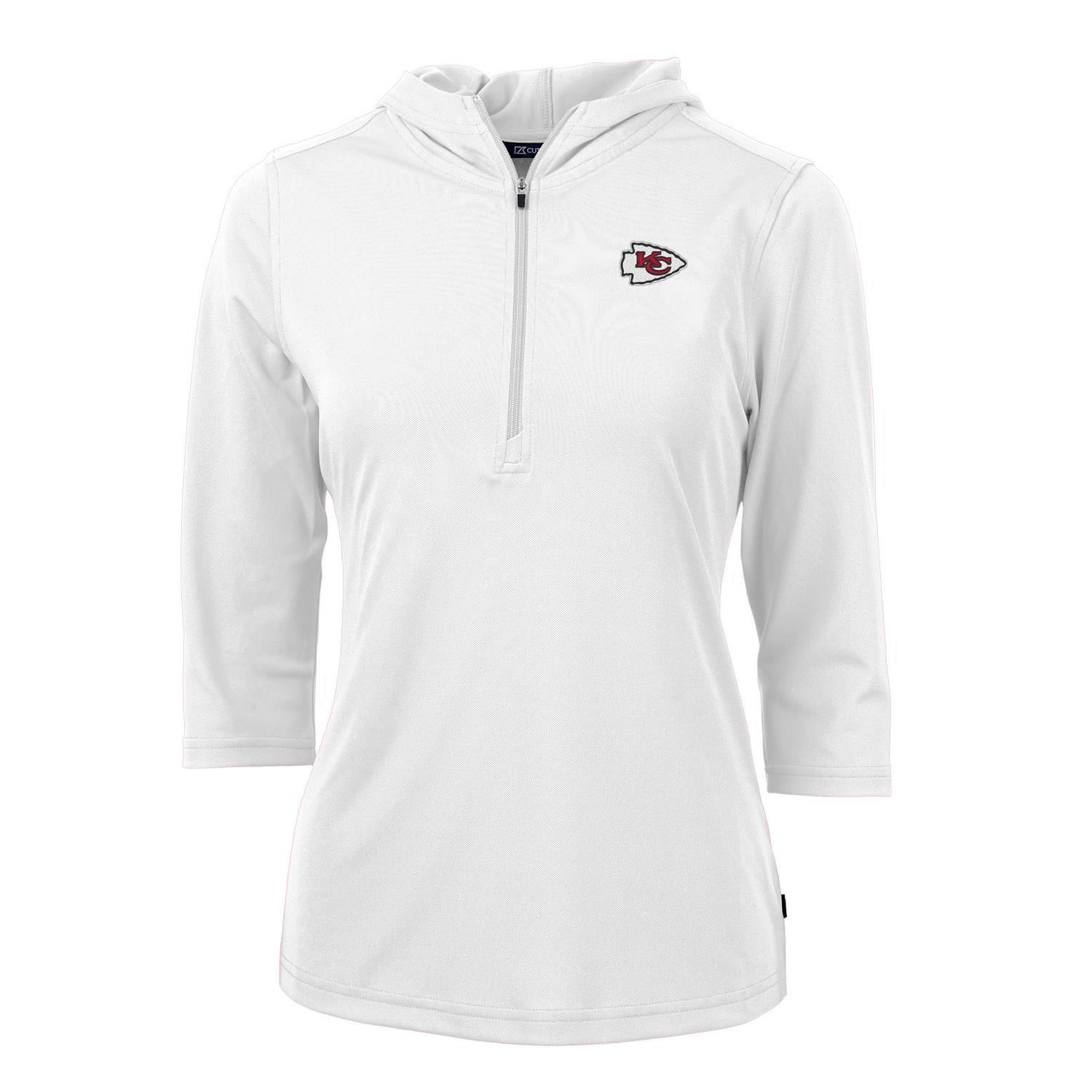 Women's Cutter & Buck White Kansas City Chiefs Virtue Eco Pique Half-Zip  3/4 Sleeve Pullover Hoodie 