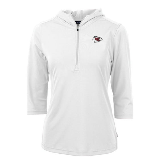 Women's Cutter & Buck White Kansas City Chiefs Virtue Eco Pique Half-Zip 3/4 Sleeve Pullover Hoodie
