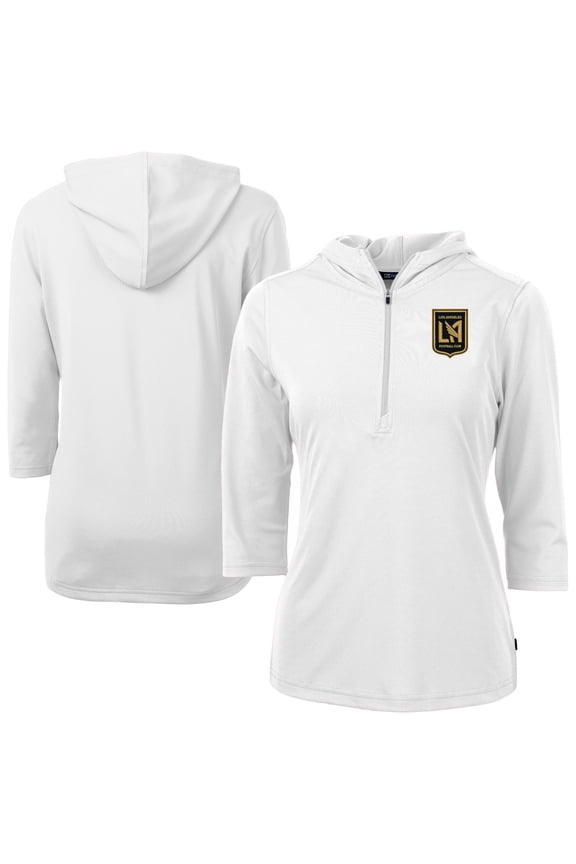 Women's-Cutter & Buck White LAFC Virtue Eco Pique Recycled Half-Zip Pullover Hoodie