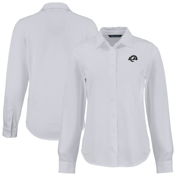 Women's Cutter & Buck White Los Angeles Rams  Advantage Eco Soft Pique Tri-Blend Long Sleeve Button-Up Shirt