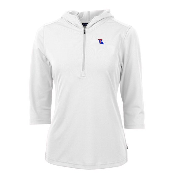 Women's Cutter & Buck White Louisiana Tech Bulldogs Virtue Eco Pique Half-Zip 3/4 Sleeve Pullover Hoodie