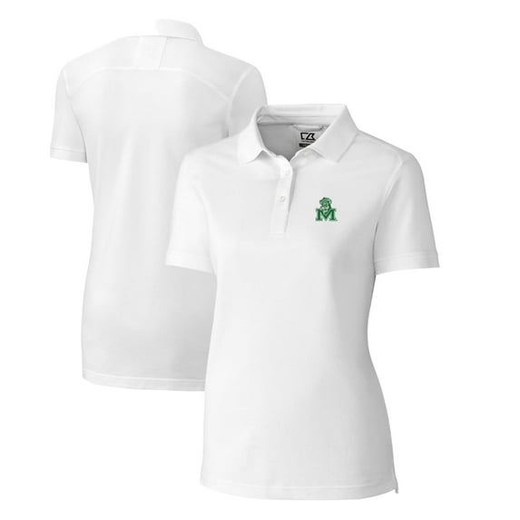 Women's Cutter & Buck White Marshall Thundering Herd Advantage Tri-Blend Pique Polo