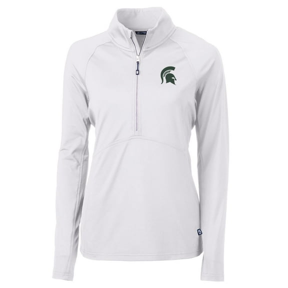 Women's Cutter & Buck White Michigan State Spartans Adapt Eco Knit Half-Zip Pullover Jacket