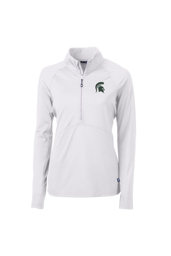 Women's Cutter & Buck White Michigan State Spartans Adapt Eco Knit Half-Zip Pullover Jacket