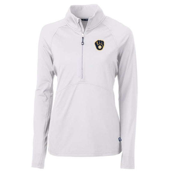 Women's Cutter & Buck White Milwaukee Brewers Adapt Eco Knit Stretch Half-Zip Pullover Top