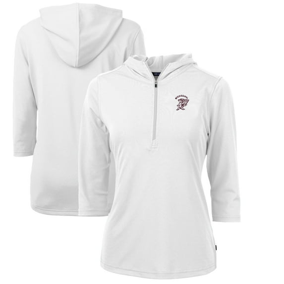 Women's Cutter & Buck White Mississippi State Bulldogs Vault Virtue Eco Pique Recycled Half-Zip Pullover Hoodie