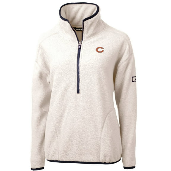 Women's Cutter & Buck White/Navy Chicago Bears Cascade Eco Sherpa Fleece Half-Zip Pullover Jacket