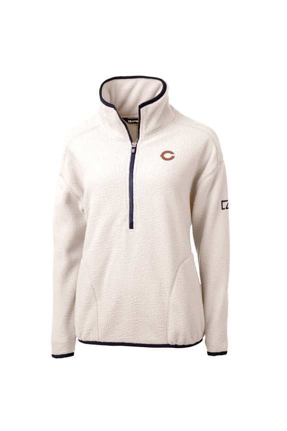 Women's Cutter & Buck White/Navy Chicago Bears Cascade Eco Sherpa Fleece Half-Zip Pullover Jacket