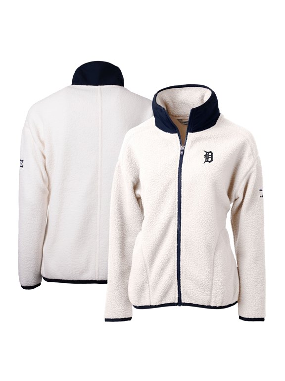 Women's Cutter & Buck White/Navy Detroit Tigers Cascade Eco Sherpa Fleece Full-Zip Jacket