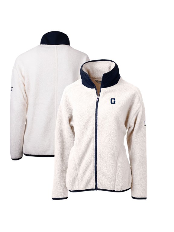Women's Cutter & Buck White/Navy Georgetown Hoyas Cascade Eco Sherpa Full-Zip Fleece Jacket