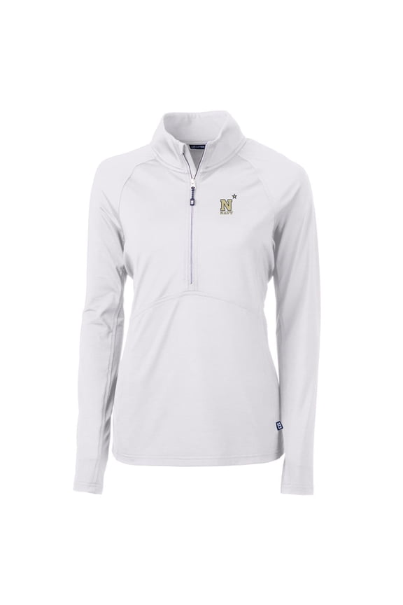 Women's Cutter & Buck White Navy Midshipmen Adapt Eco Knit Half-Zip Pullover Jacket