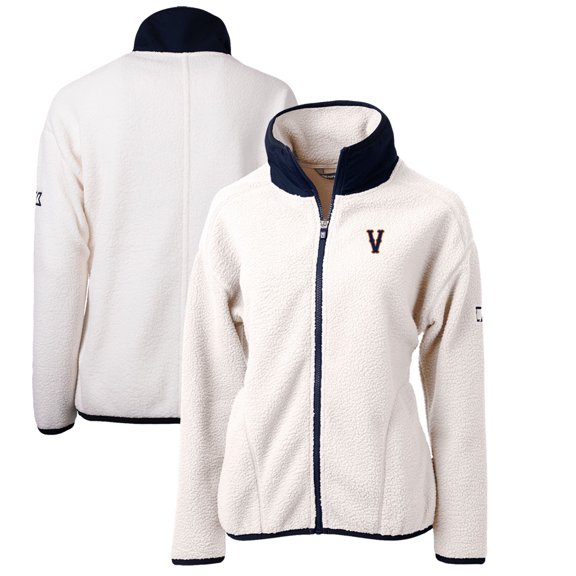 Women's Cutter & Buck White/Navy Virginia Cavaliers Vintage Cascade Eco Sherpa Full-Zip Fleece Jacket