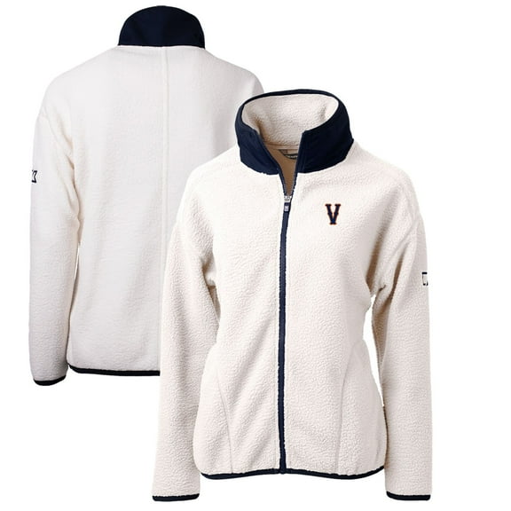 Women's Cutter & Buck White/Navy Virginia Cavaliers Vintage Cascade Eco Sherpa Full-Zip Fleece Jacket