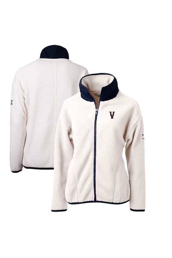 Women's Cutter & Buck White/Navy Virginia Cavaliers Vintage Cascade Eco Sherpa Full-Zip Fleece Jacket