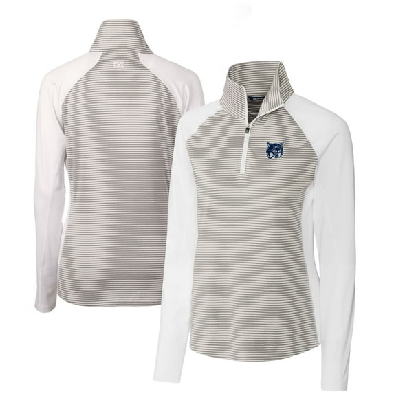 Women's Cutter & Buck White New Hampshire Wildcats DryTec Forge Tonal Stripe Stretch Half-Zip Top