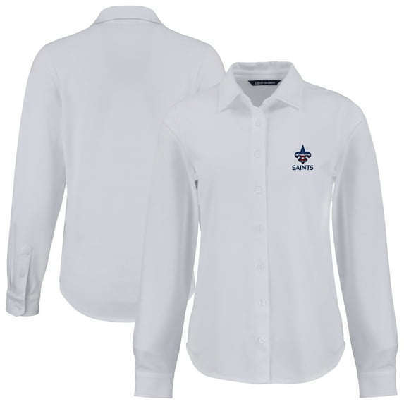 Women's Cutter & Buck White New Orleans Saints Americana Advantage Eco Soft Pique Tri-Blend Long Sleeve Button-Up Shirt