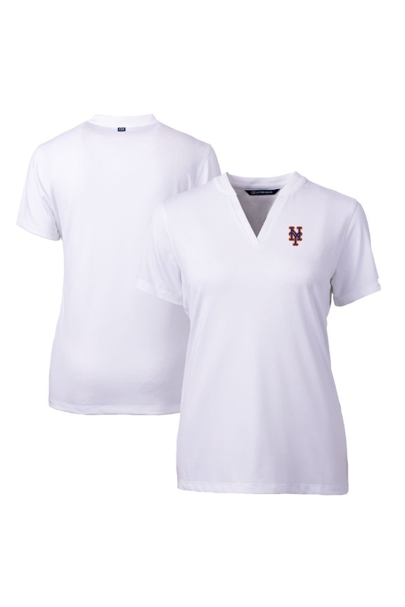Women's Cutter & Buck White New York Mets DryTec Forge Stretch V-Neck Blade Top