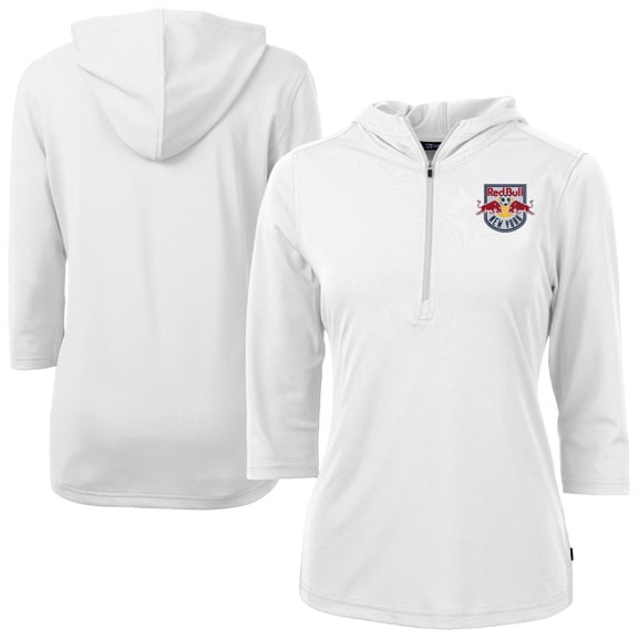 Women's-Cutter & Buck White New York Red Bulls Virtue Eco Pique Recycled Half-Zip Pullover Hoodie