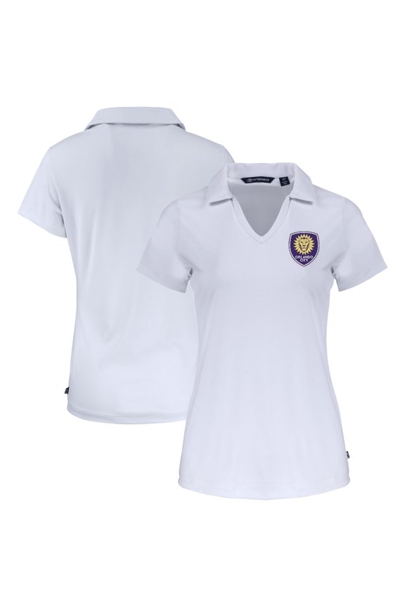 Women's-Cutter & Buck White Orlando City SC Daybreak Eco Recycled V-Neck Polo