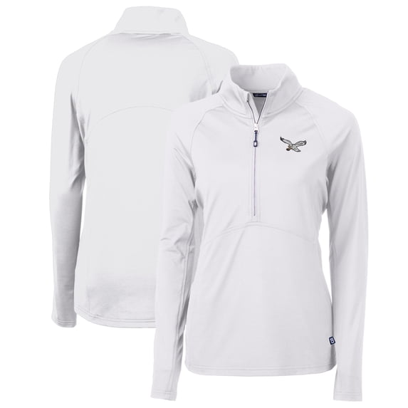 Women's Cutter & Buck White Philadelphia Eagles Gridiron Classics Logo Adapt Eco Knit Stretch Recycled Half-Zip