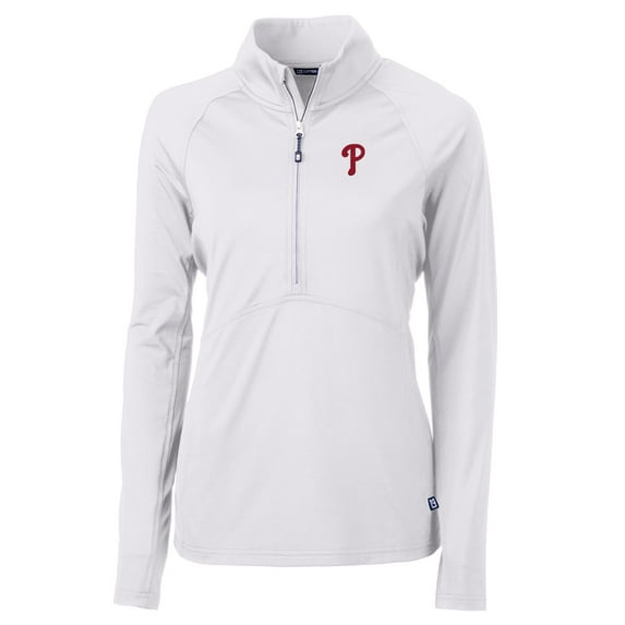 Women's Cutter & Buck White Philadelphia Phillies Adapt Eco Knit Stretch Half-Zip Pullover Top