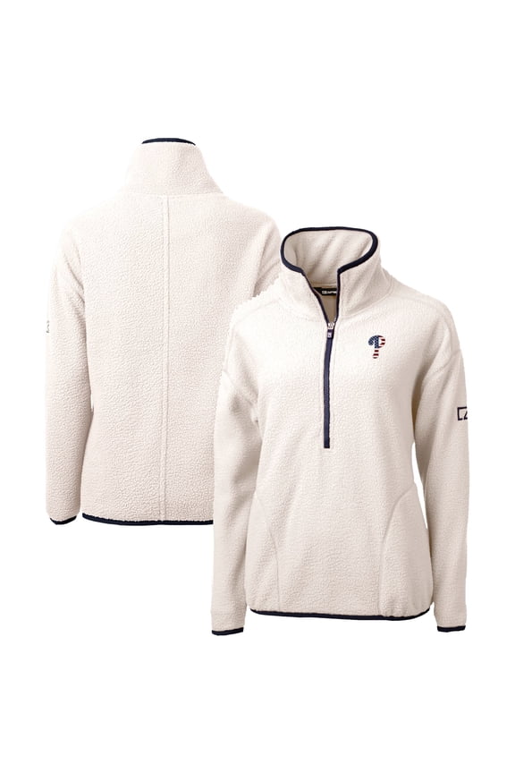 Women's Cutter & Buck White Philadelphia Phillies Americana Logo Cascade Eco Sherpa Fleece Half-Zip Pullover Jacket