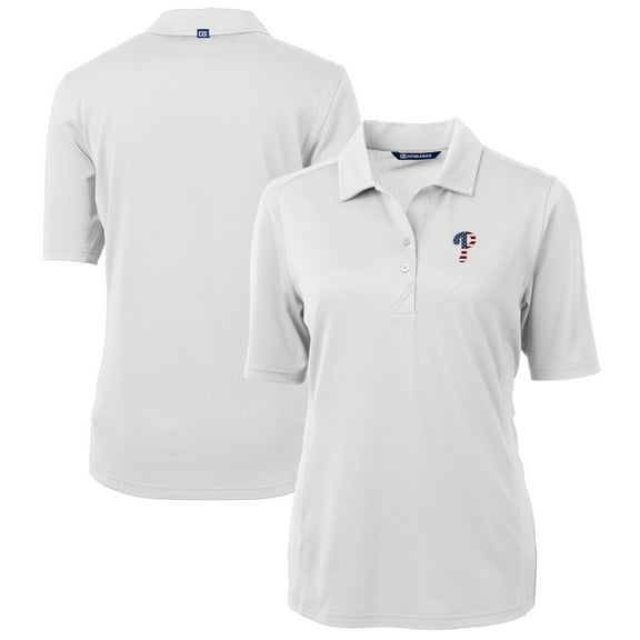 Women's Cutter & Buck White Philadelphia Phillies Americana Logo DryTec Virtue Eco Pique Recycled Polo