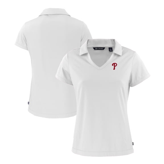 Women's Cutter & Buck  White Philadelphia Phillies Daybreak Eco Recycled V-Neck Polo