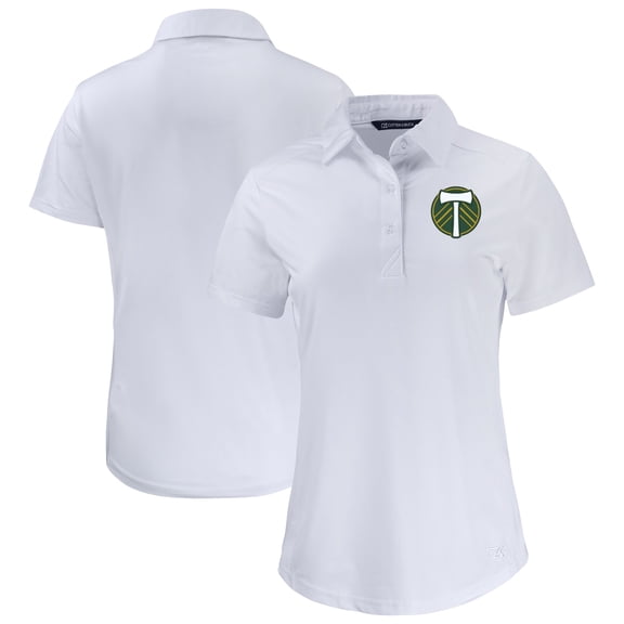 Women's-Cutter & Buck  White Portland Timbers Prospect Eco Textured Stretch Recycled Polo