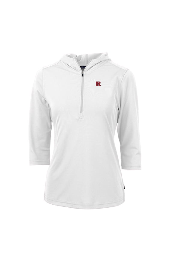 Women's Cutter & Buck White Rutgers Scarlet Knights Virtue Eco Pique Half-Zip 3/4 Sleeve Pullover Hoodie