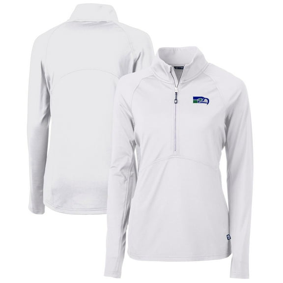 Women's Cutter & Buck White Seattle Seahawks Throwback Logo Adapt Eco Knit Stretch Recycled Half-Zip Pullover Top
